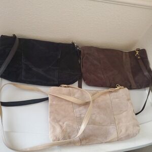 Lot of 3 Patchwork Leather Crossbody Bags Black Brown Tan Boho Small Purses